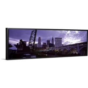 "Bridge across a river, Detroit Avenue Bridge, Cleveland, Ohio" Black Float Frame Canvas Art