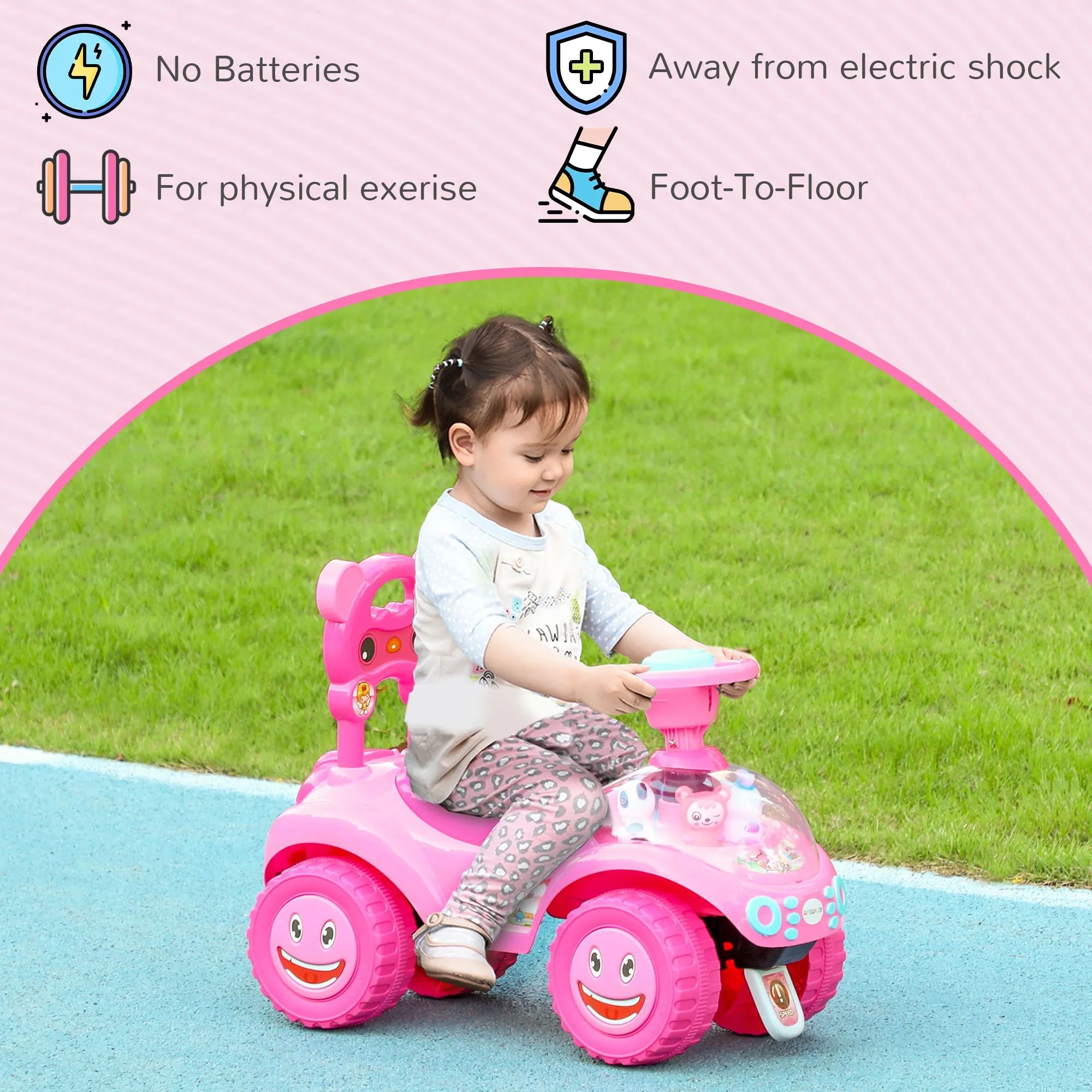 Ride on Toy, Foot to Floor Design with Music, Light, Horn, Pink