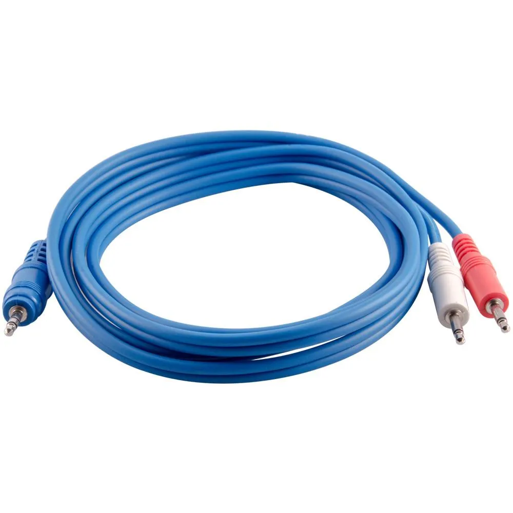 SA-Y19 - 6 Foot Blue 3.5mm Stereo Male to Dual 3.5mm Mono Splitter Cable