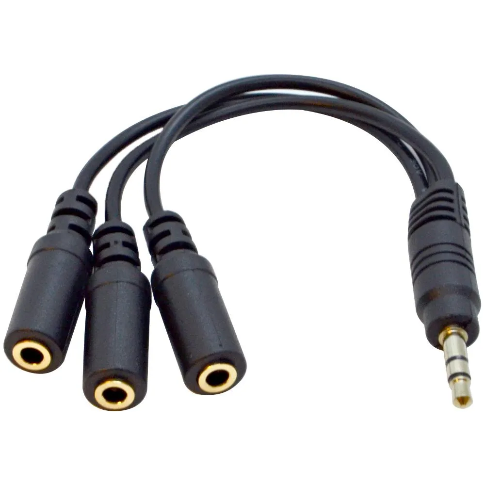 SA-Y34 - 9 Inch 3.5mm Stereo Male to Three 3.5mm Female Audio Splitter Cable