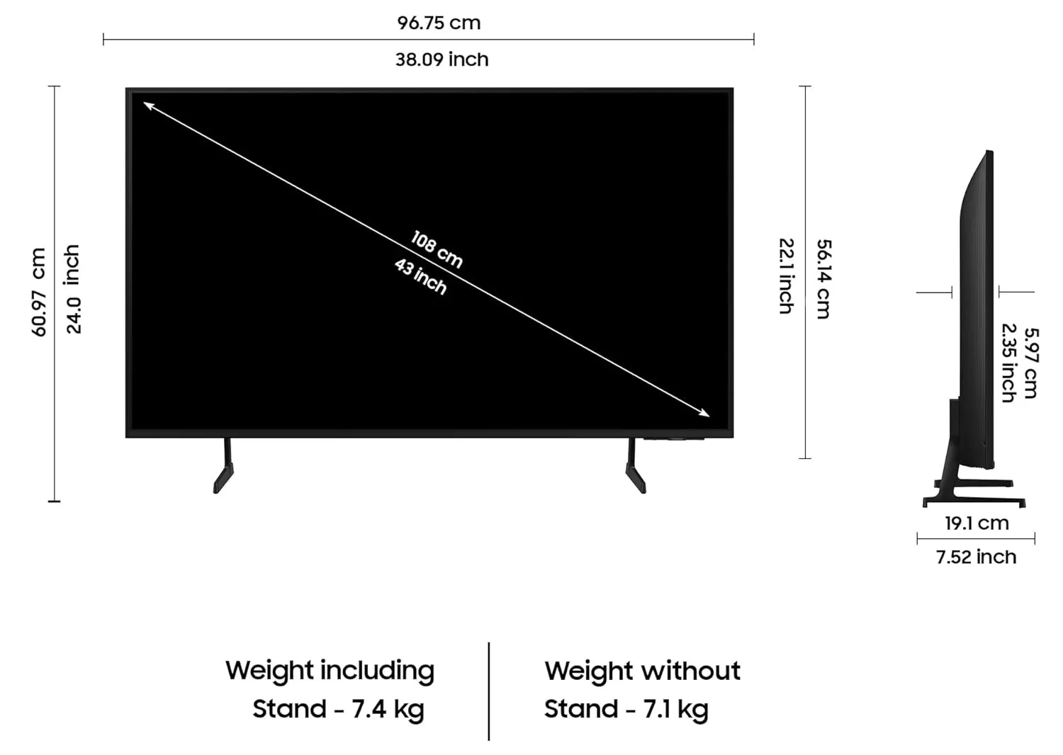 Samsung UA43DU7660KLXL 108 cm (43 inches) 4K Ultra HD Smart LED TV 2024