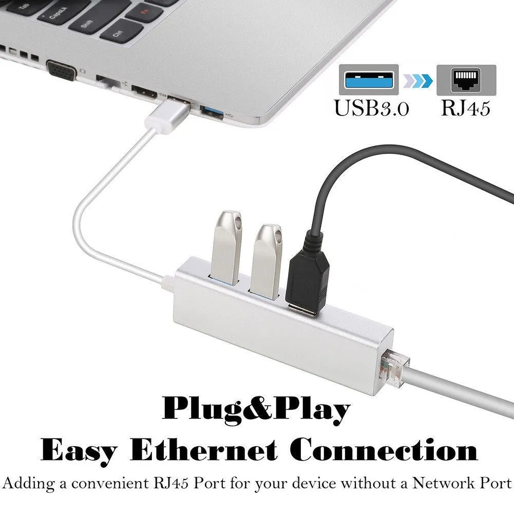 Usb To Rj45 Hub With 10/100/1000Mbps Ethernet Network Cable Adapter