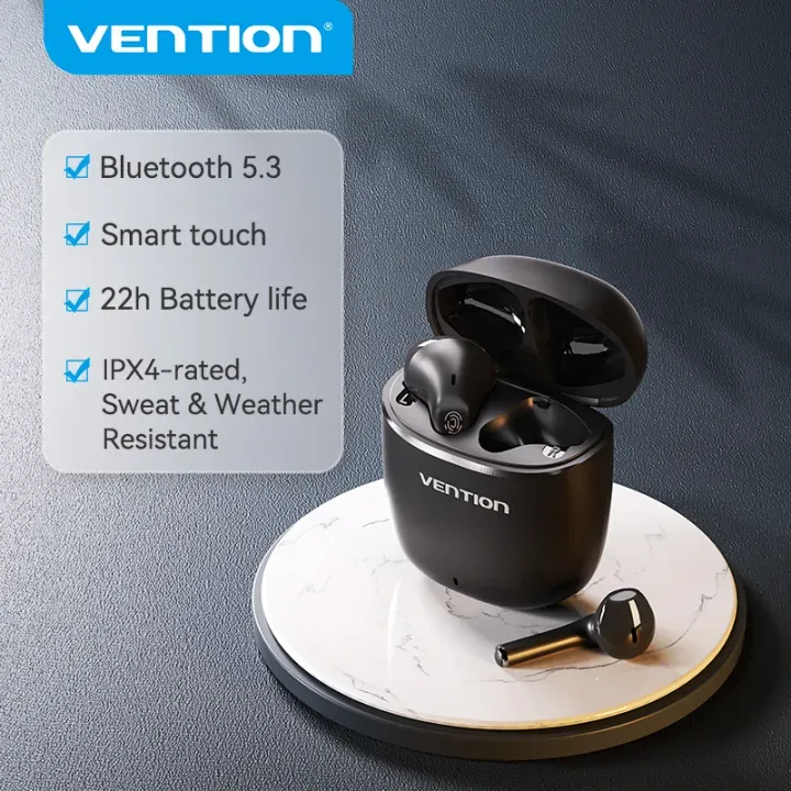 Vention ELF E02 TWS True Wireless Bluetooth 5.3 Earbuds Earphones with Touch Controls, USB-C Charging Cable, AAC/SBC Stereo, Mic Hi-Fi In-Ear Mini Headset, IPX4 Rating, Sweat & Weather Resistant (Black, White) NBGB0 NBGW0