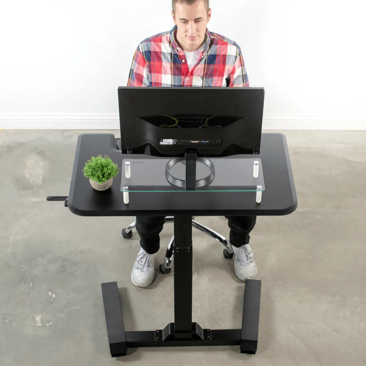 VIVO Black Manual Crank Height-Adjustable Dual Platform Standing Desk with Base, DESK-V111VM