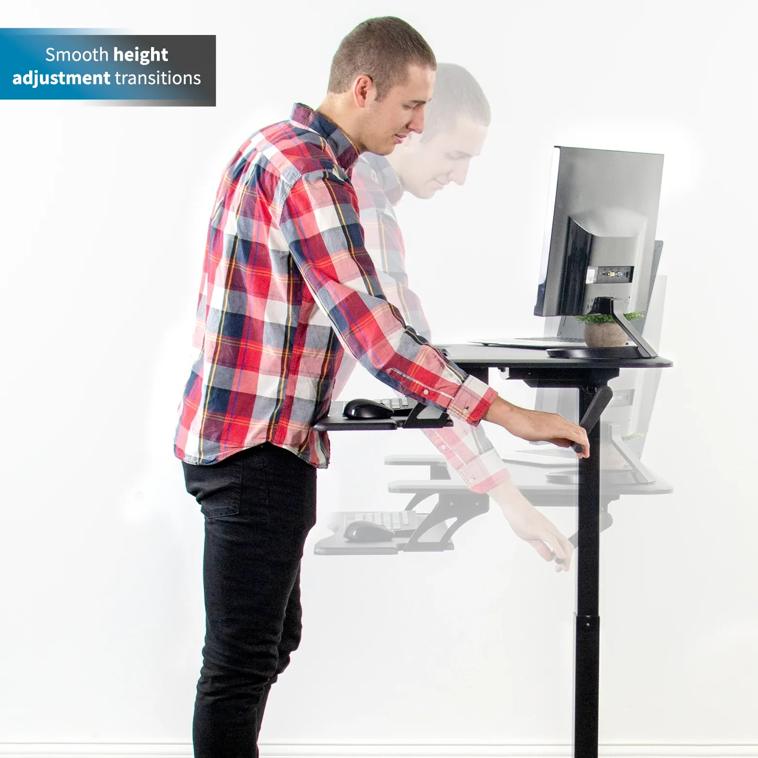 VIVO Black Manual Crank Height-Adjustable Dual Platform Standing Desk with Base, DESK-V111VM