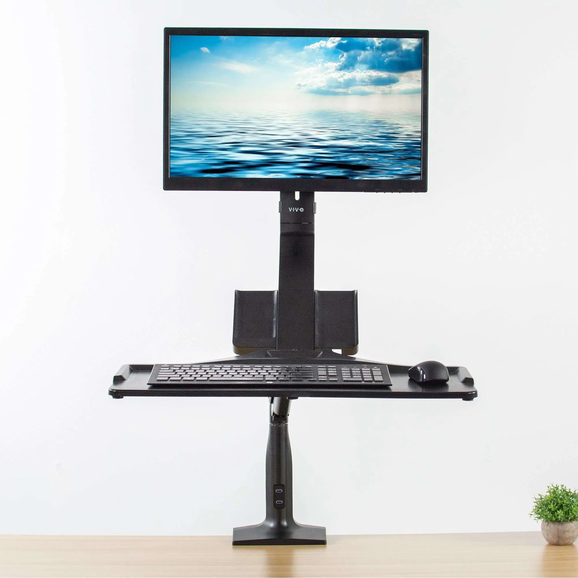 VIVO Sit-to-Stand Single Monitor Desk Mount Workstation, STAND-SIT1DD