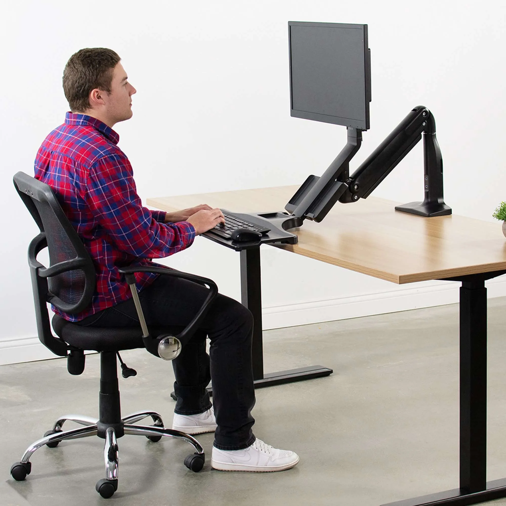 VIVO Sit-to-Stand Single Monitor Desk Mount Workstation, STAND-SIT1DD