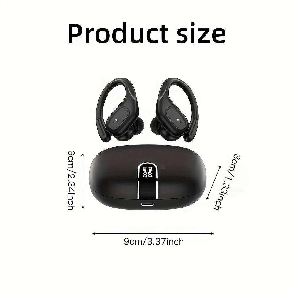 Wireless Earphones, Wireless Earbuds for Running Sports, 75Hrs Playback HD Stereo Audio LED Display, Over-Ear Headphones Earphones with Earhooks, Noise Cancelling Headset Built-in Mic